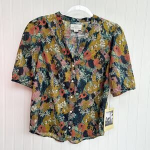 Trovata Birds Of Paradis Dakota Blouse Floral Deep Bramble Short Sleeve V Neck